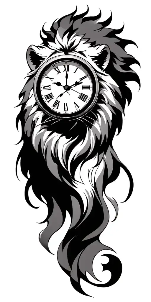 lion and clock  tattoo design idea