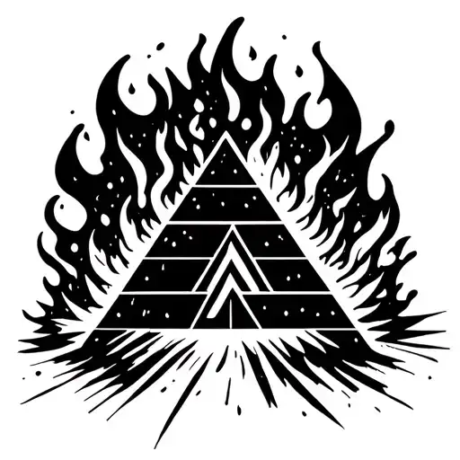 a symbolic, minimalistic pyramid inside a fire or a flame for a tattoo design.  Like a hyerogliph or logo tattoo design idea