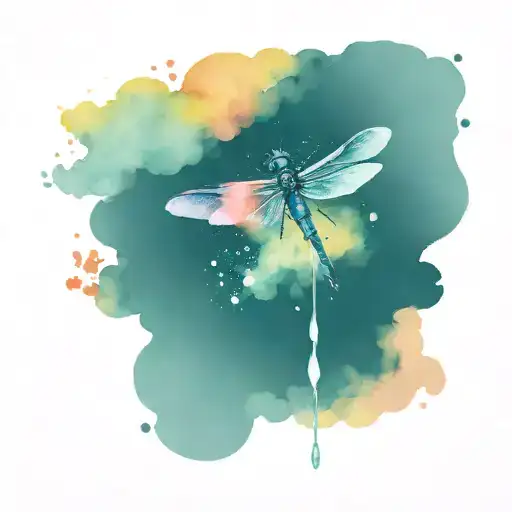 dragon fly clouds fire rain tattoo design idea