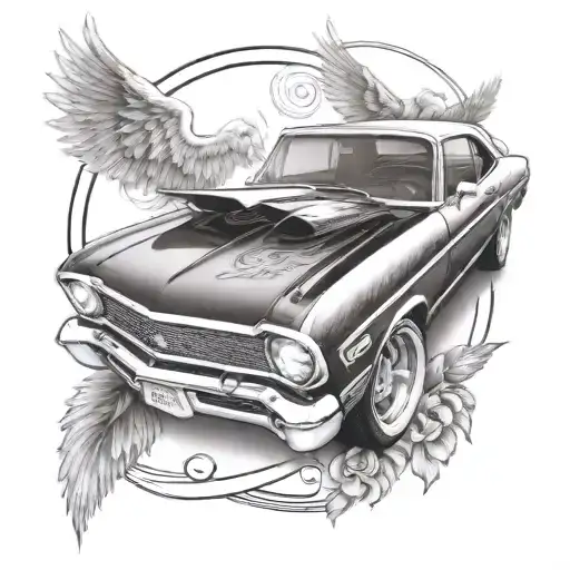 Chevy Nova angel wings twin flames tattoo design idea