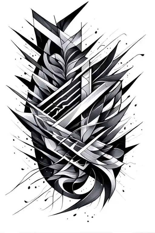 bold geometric shapes , intricate patterns, and dynamic flow. Negative space. tattoo design idea