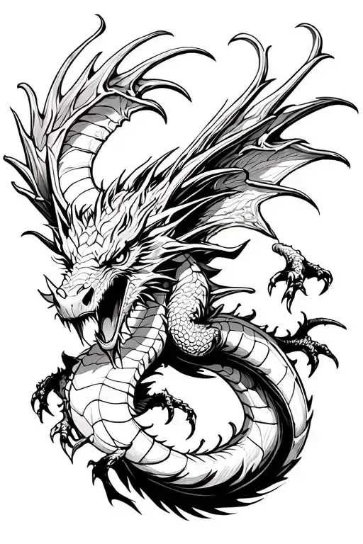 dragon flying angry tattoo design idea