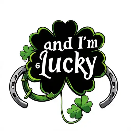 "and If I'm lucky" a 4 leaf clovers and a silver horseshoes tattoo design idea