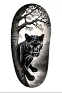 I want an upper arm wrap, of the name Robinette vertically down the bicep, an oak tree across outside arm with a panther tattoo design idea