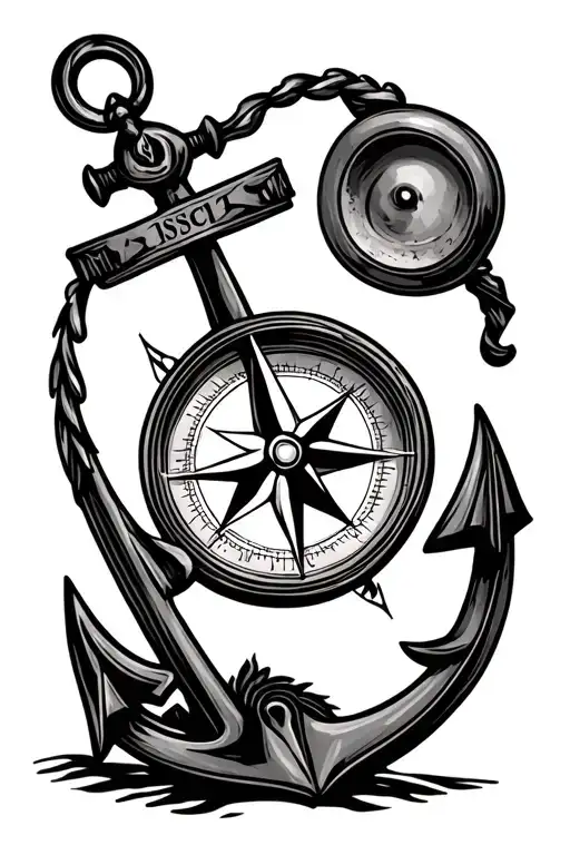compass and anchor  tattoo design idea