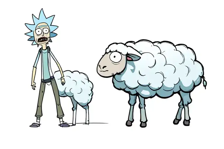 rick and morty with black sheep wubba lubba dub dub tattoo design idea