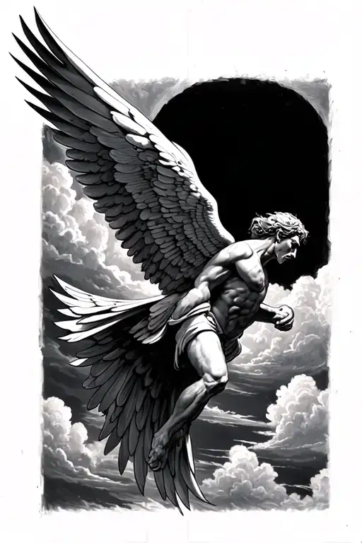 Icarus flying in the sky tattoo design idea