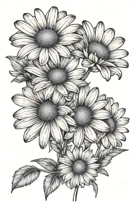 black and white daisy flowers tattoo design idea