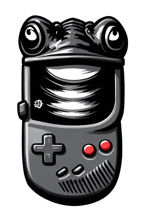 Frog in Japanese Samurai Style, a pocket operator or Gameboy in the hand, frog itself should also tattos ha tattoo design idea