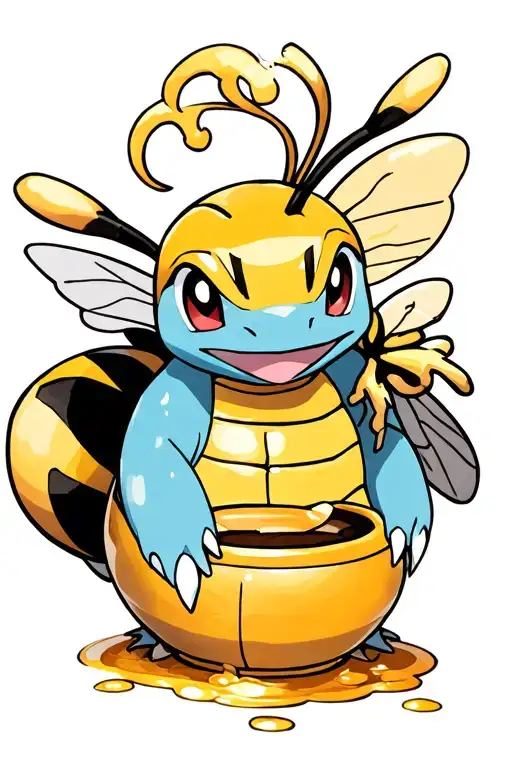 pokemon squirtle but as a bee skin eating out of a honeypot tattoo design idea