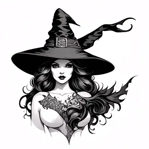 thick witch cleavage tattoo design idea