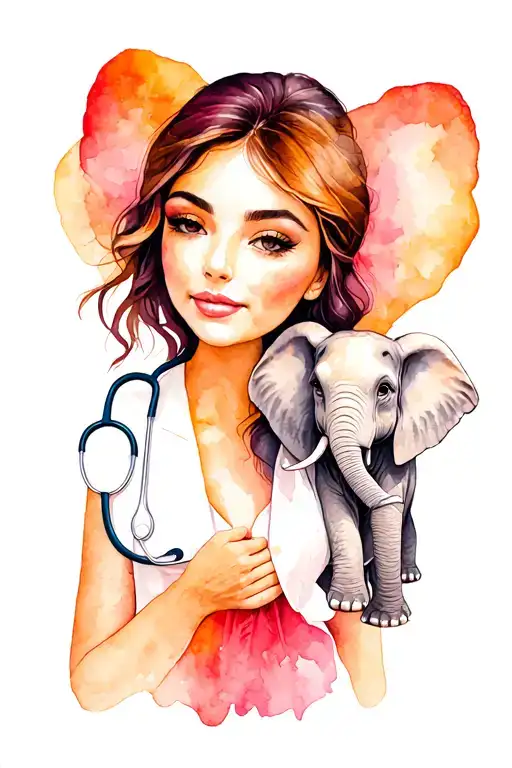 Momma with a elephant and a stethoscope  tattoo design idea