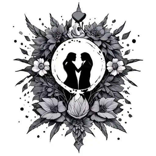 include the names Allan and Everly no faces or people. include symbols include vulnerability strength strength.   tattoo design idea