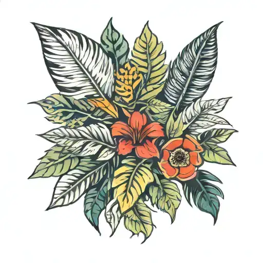 jungle leaves with animal tattoo design idea