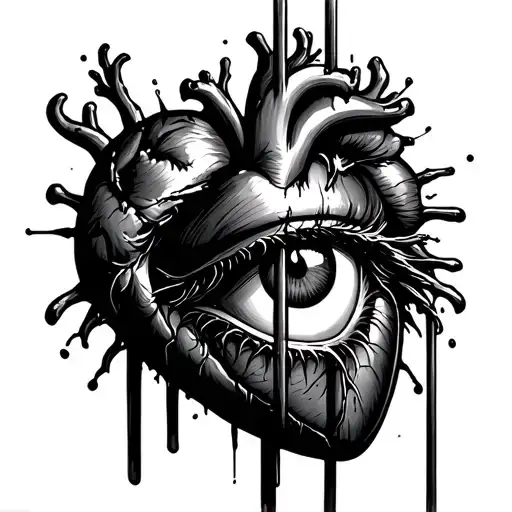 Heart and eye prison bars tattoo design idea