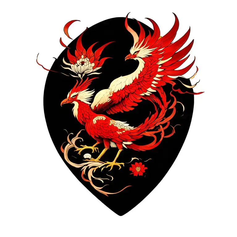 Phoenix in a heart intertwined tattoo design idea