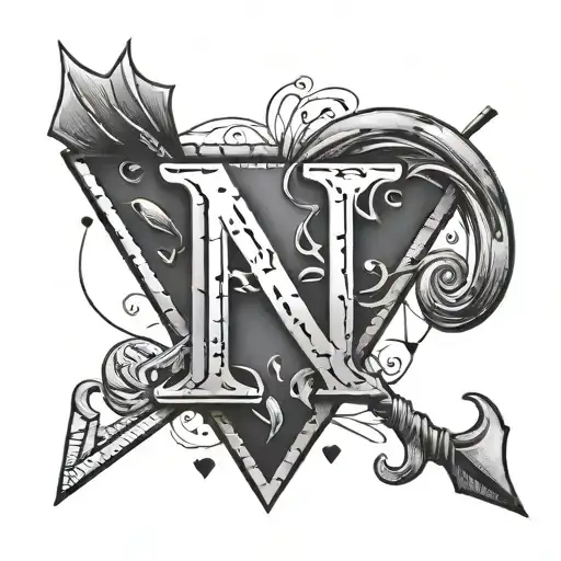 Letter N & K with heart and arrow piercing tattoo design idea