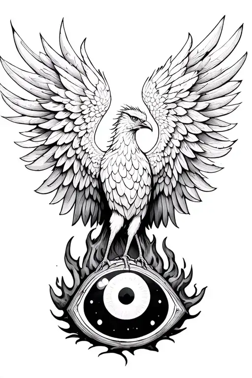 burning wing of a phoenix rising from the ashes symbolizing rebirth, sharingan eyes tattoo design idea