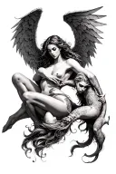 sexy angels demons fighting neck tattoo tattoo design idea