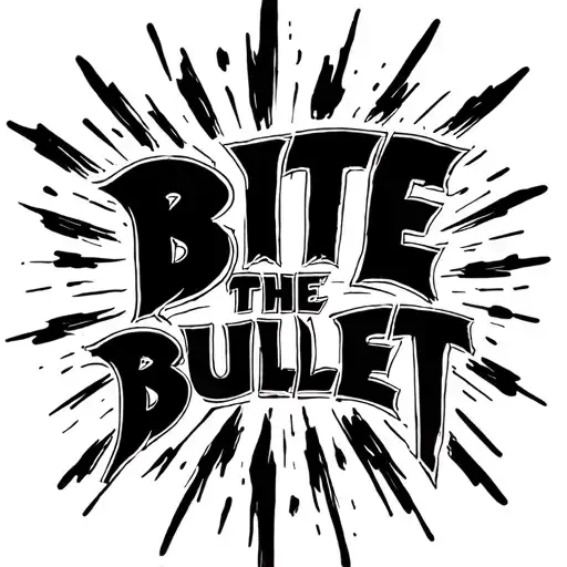 dark lettering saying 'bite the bullet' black strokes bold tattoo design idea