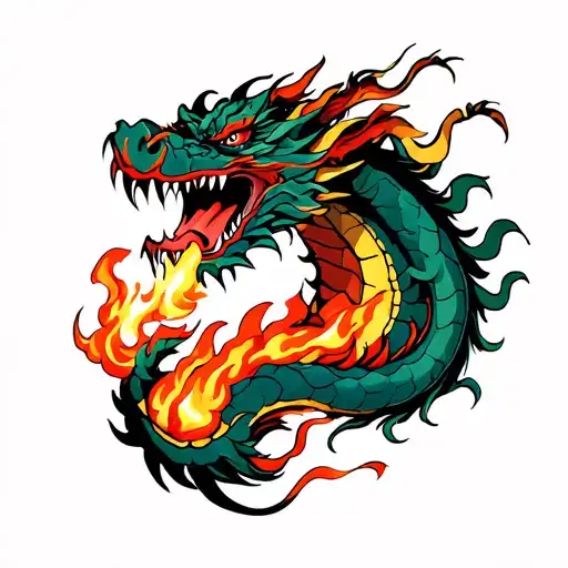dragon breathing fire tattoo design idea