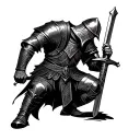 crusader knight mixed with Viking kneeling down with a sword  tattoo design idea