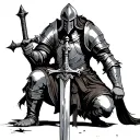crusader knight mixed with Viking kneeling down with a sword  tattoo design idea