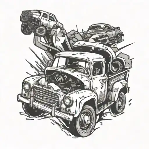 cars crashing wreck tattoo design idea