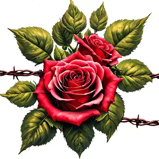 barbed wire ending in roses blooming tattoo design idea