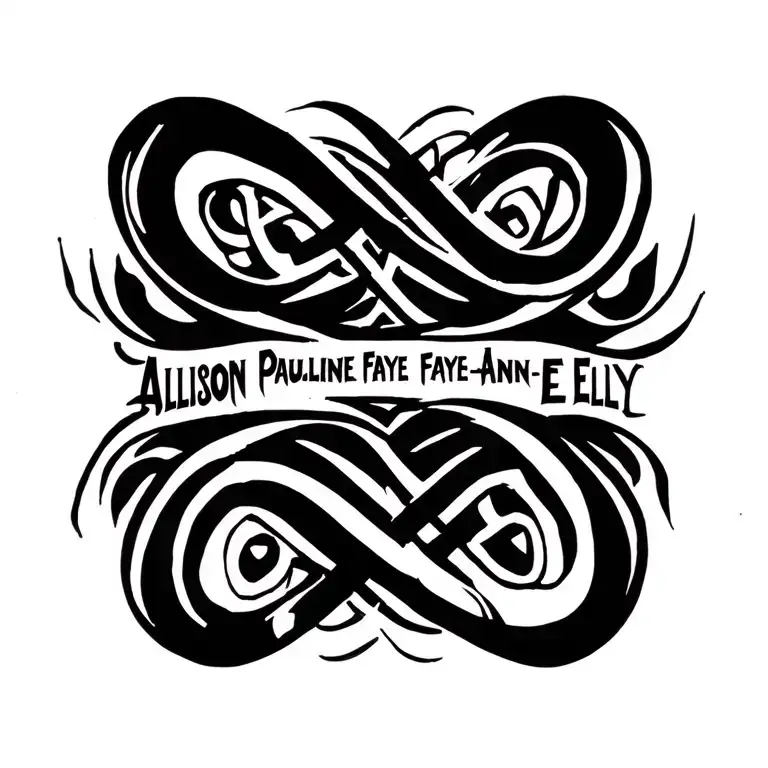 "Allison Pauline Faye-Ann Elly" infinity symbol tattoo design idea