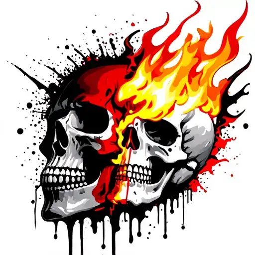 Skull burning with fire half of the skull is Freddie Kruger's face tattoo design idea