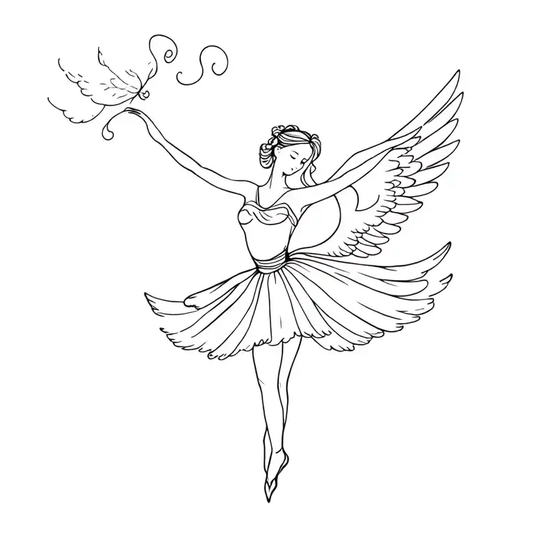 ballerina dancer with angel wings tattoo design idea