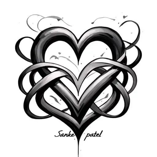 infinity loops with heart flowing one line with name Sanket patel tattoo design idea