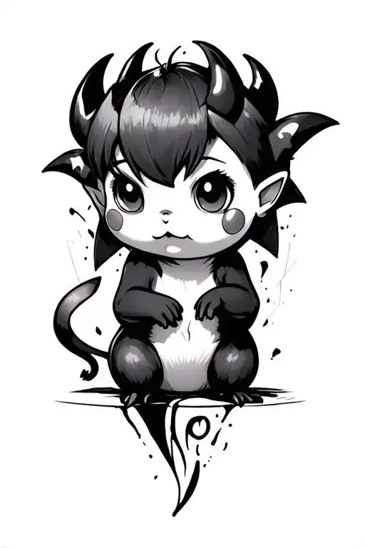 picachu sad devil baby tattoo design idea