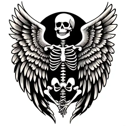 skeleton with wings tattoo design idea