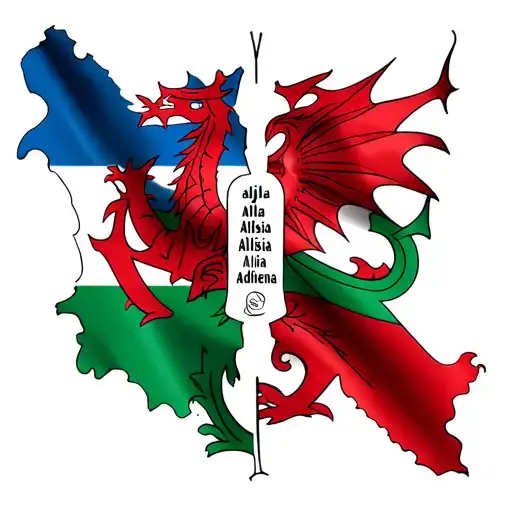"Ajla Alisia Addiena" Wales and Bosnia flag intertwined tattoo design idea