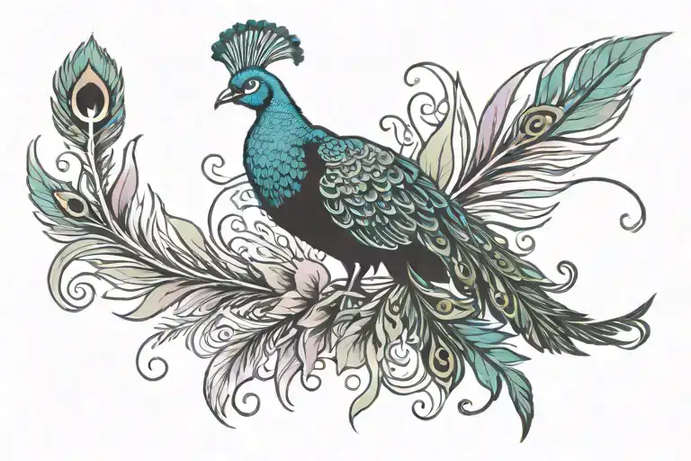 mace and a peacock feather   tattoo design idea