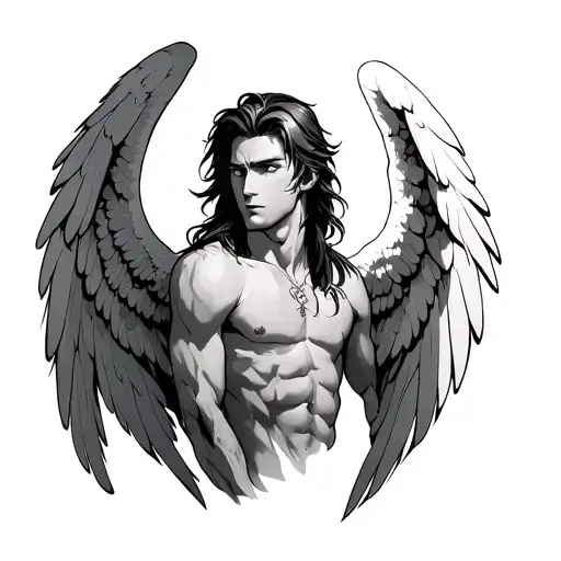 anime character male angel tattoo design idea