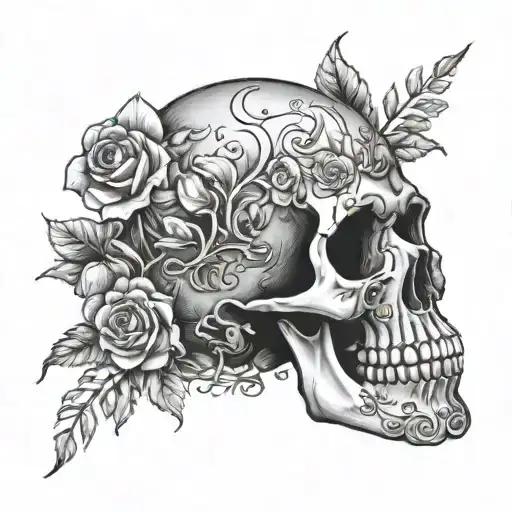 Beautiful disaster with skull and flowers wrapped tattoo design idea