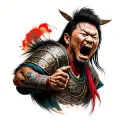 Chinese warrior screaming tattoo design idea