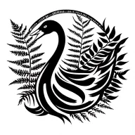 black swan with a fern plant surrounding  tattoo design idea