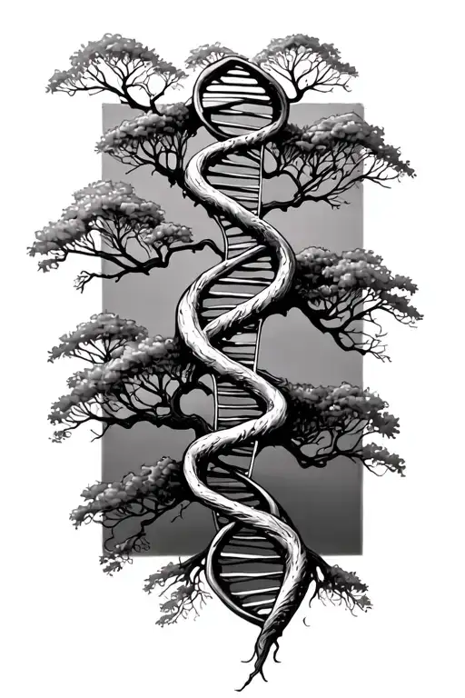 tree and dna double helix tattoo design idea