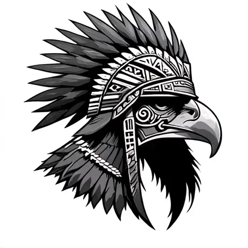 Warrior with Aztec symbols and an eagle helmet tattoo design idea