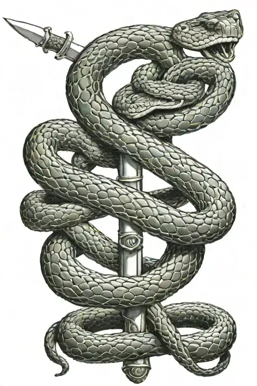 snake strung on a sword tattoo design idea