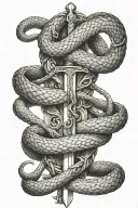 snake strung on a sword tattoo design idea