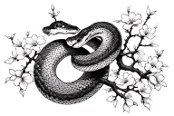 sakura tree with snake tattoo design idea