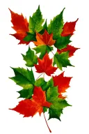 12 green maple leafs surrounding 1 red maple leaf tattoo design idea
