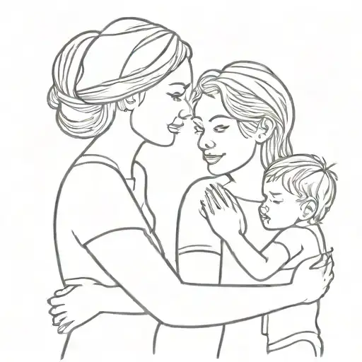 mom with daughter and son  tattoo design idea