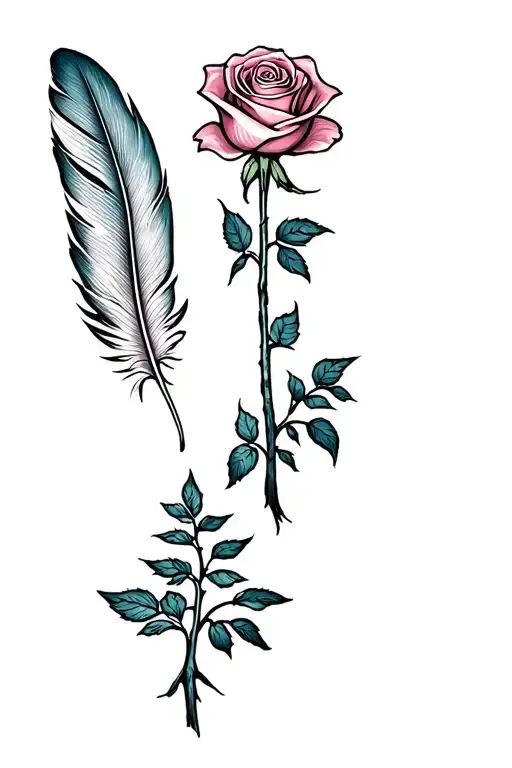 1 Feather, 1 Rose and 1 Tree, symbolises my 3 dead grandparents tattoo design idea