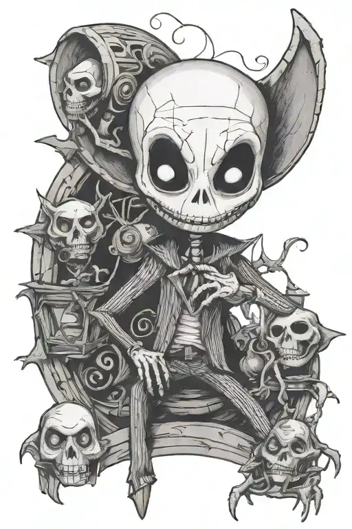 zero from nightmare before christmas, frankenweenie, and scraps from Corpse bride playing tattoo design idea